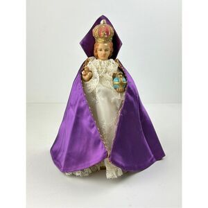 Vintage Rare Infant Of Prague Jesus Chalkware Statue With Vestments 10.5in